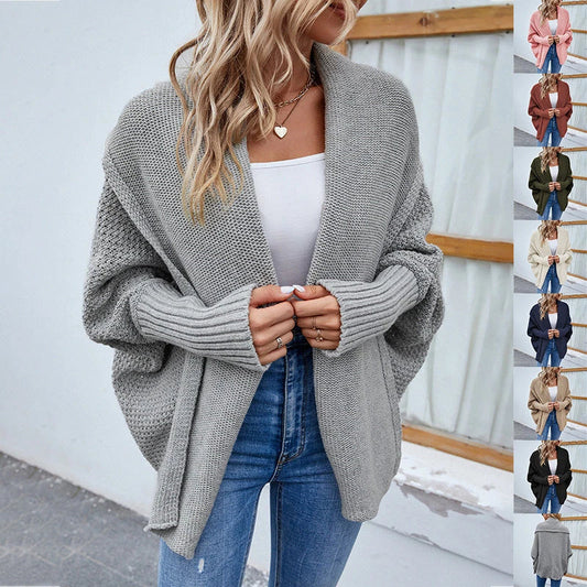 Stylish loose knit sweater jacket with bat wing sleeves in various colors