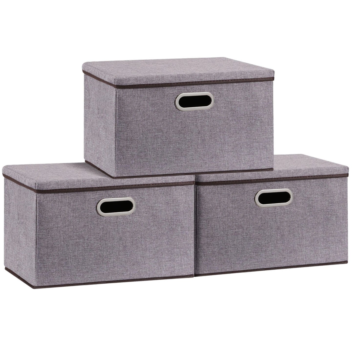 Large folding storage box set in grey, made from cotton linen and non-woven fabric