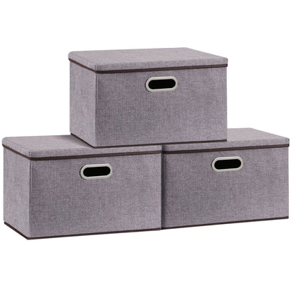 Large folding storage box set in grey, made from cotton linen and non-woven fabric