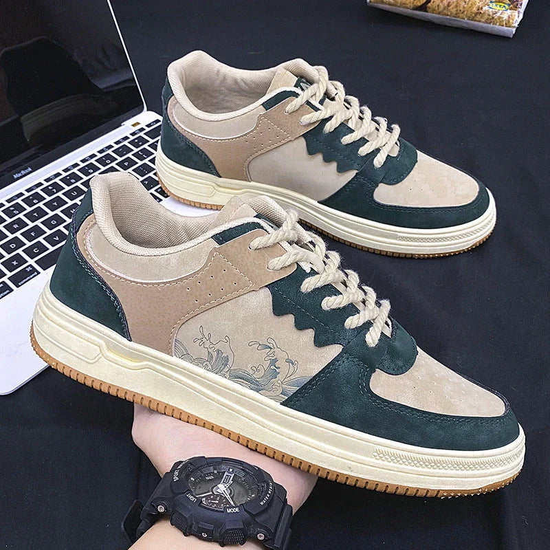 Comfortable lace-up casual shoes for men in various colors featuring soft, thick soles, breathable mesh lining, and stylish stitching details