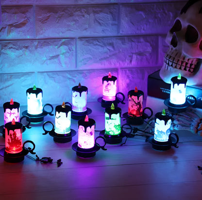 Halloween LED electronic candle light with multi-colour flash and horror stickers