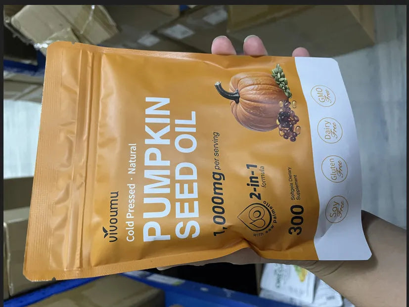 Yellow pumpkin seeds soft capsules dietary supplement for adults in soft gel format