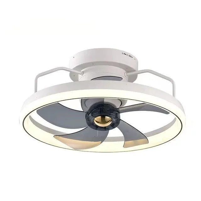Modern white ceiling fan lamp with integrated light and PC plastic blades.