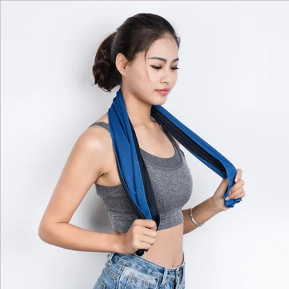 Microfiber sports cooling towel in various colours showing 30x100cm dimensions