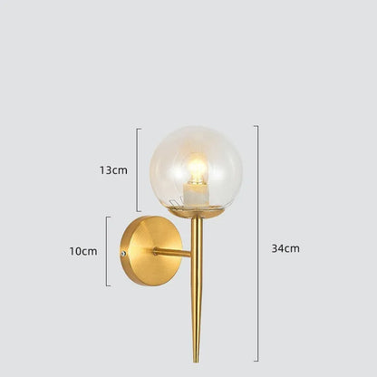 Modern glass wall lamp with copper finish for bedside and hallway lighting