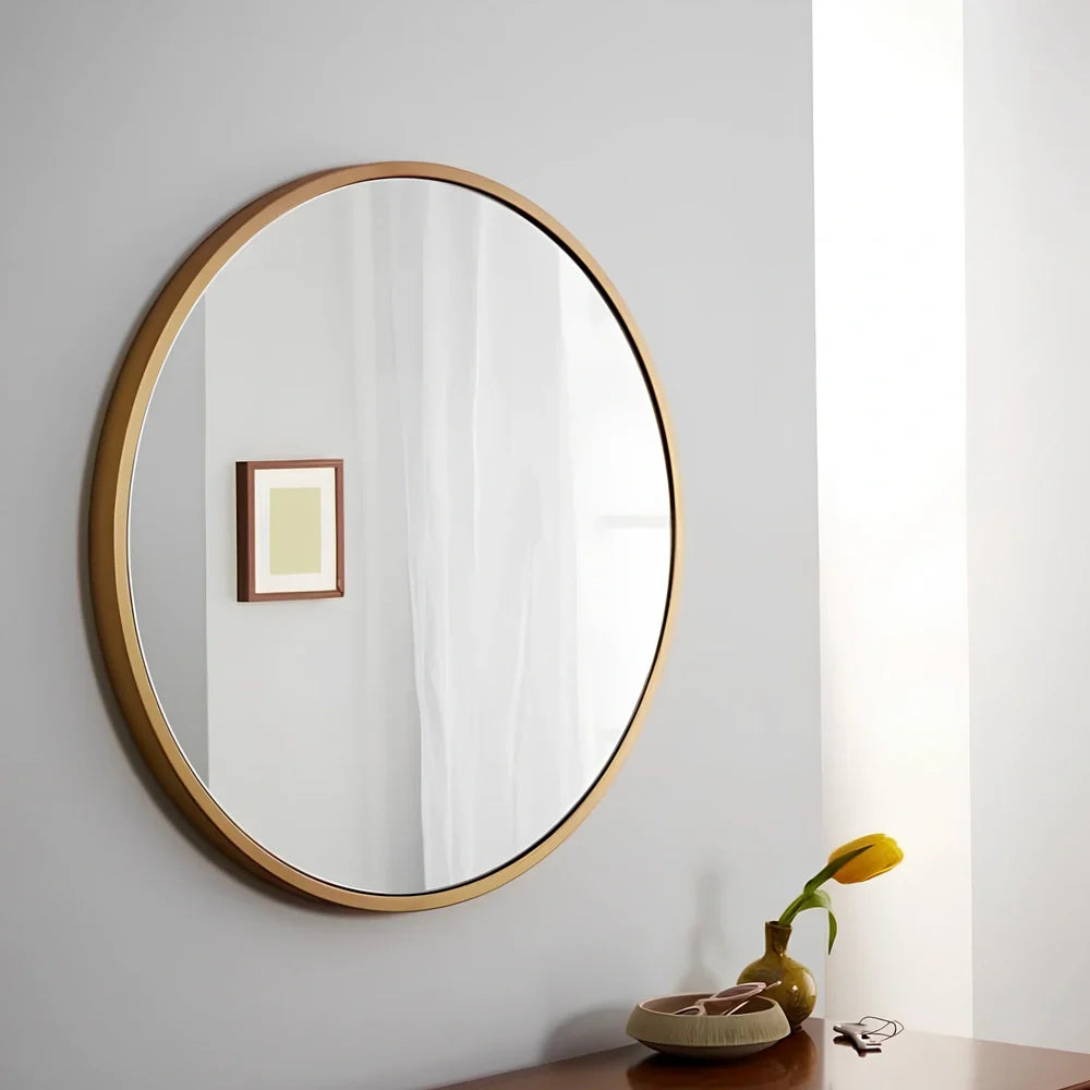 30cm round iron bathroom mirror in black, white, or gold finish for wall hanging, rust-resistant Northern European style