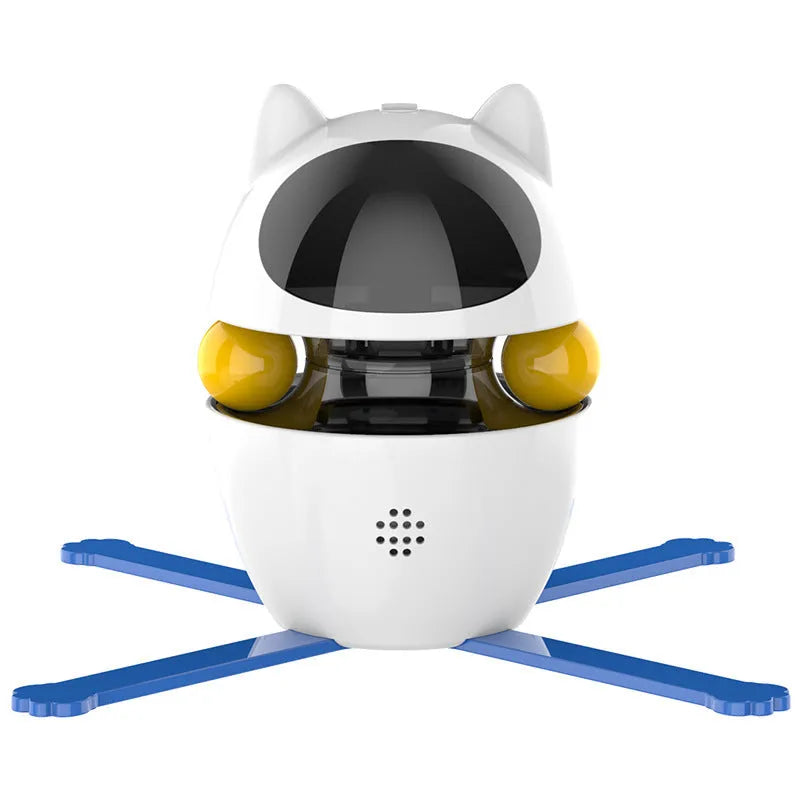 White automatic interactive cat toy with elastic rope on flexible stick for indoor feline play