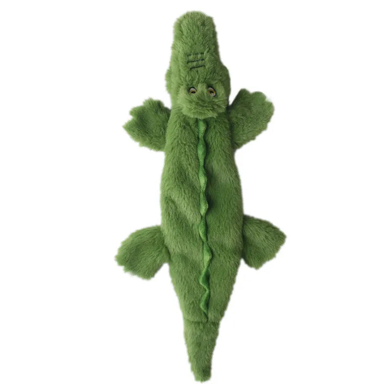 Dark green crocodile dog toy with squeaker and crinkle paper, measuring 20cm for aggressive chewers