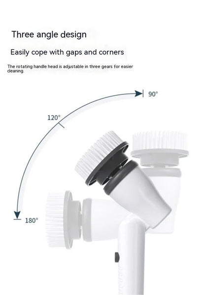 White 7-in-1 wireless electric cleaning brush with retractable 100cm handle and interchangeable heads for bathroom toilet floor scrubbing
