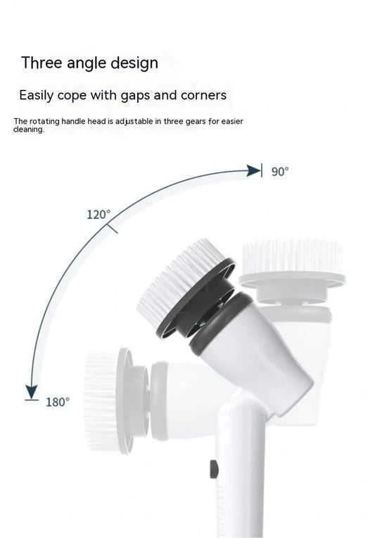 White 7-in-1 wireless electric cleaning brush with retractable 100cm handle and interchangeable heads for bathroom toilet floor scrubbing