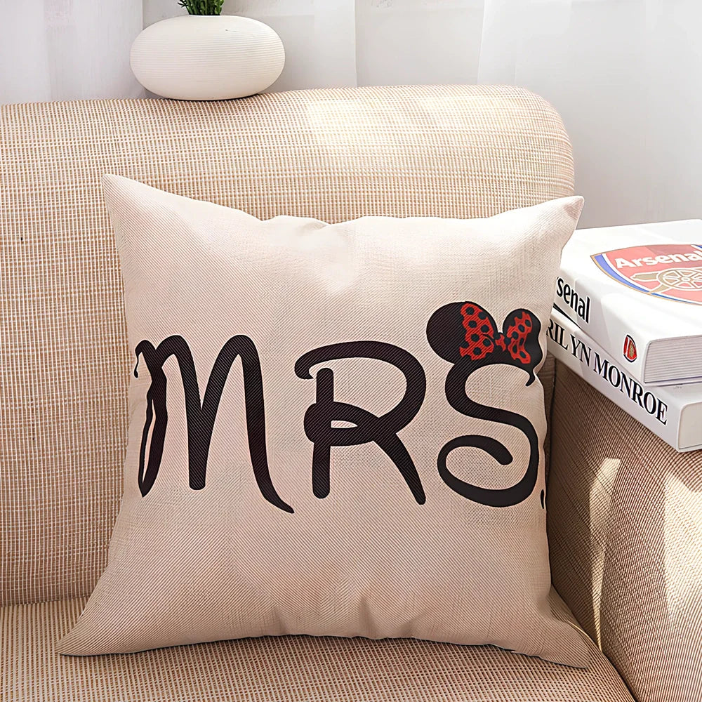 45x45cm Valentine linen pillowcase in cartoon style with MR text on white background