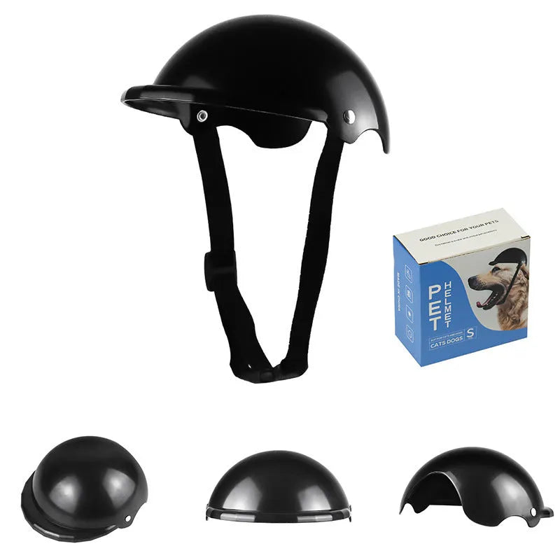 S size pet helmet for dog or cat motorcycle safety, injection-moulded plastic protective headgear in pink, black, yellow, or green colours, suitable for birthday, Christmas, Spring Festival, or New Year's Day as a novelty gift