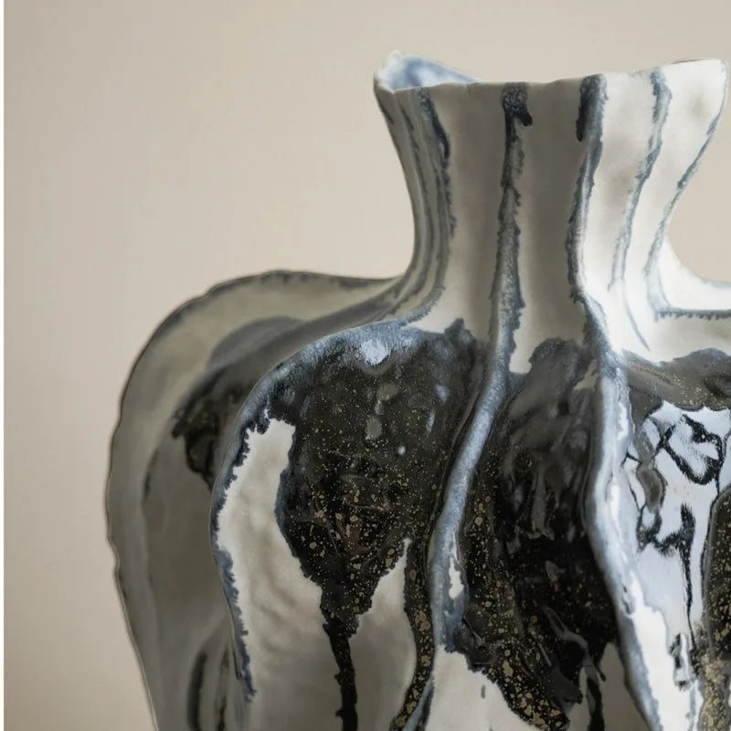 Moban celadon handmade ceramic vase with glass surface in blue and white sanitary ware colour