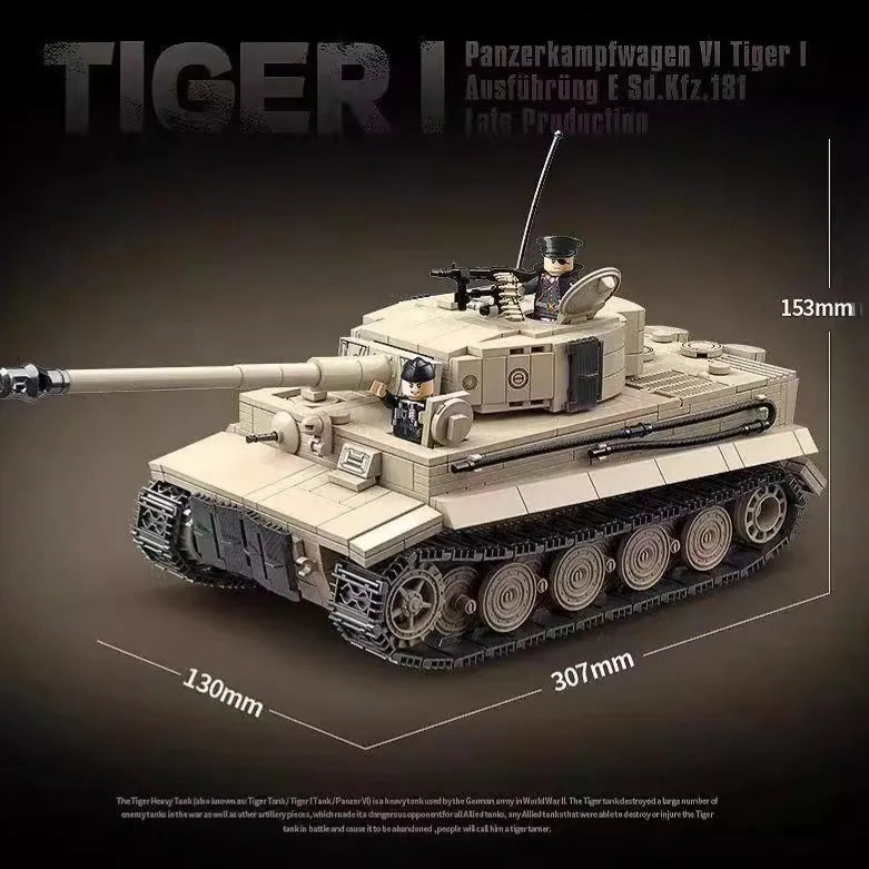 German Tiger I Heavy Tank building blocks set with 1,361 small plastic and rubber particles for ages 7-14