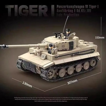 German Tiger I Heavy Tank building blocks set with 1,361 small plastic and rubber particles for ages 7-14