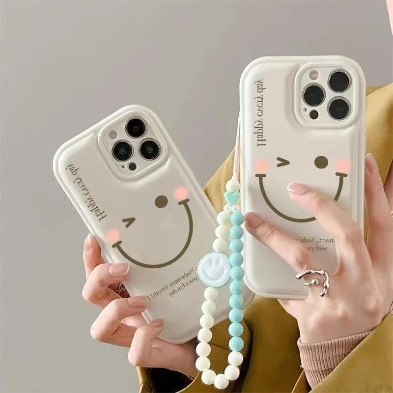 Mint green TPU iPhone case with optional matching chain on a phone