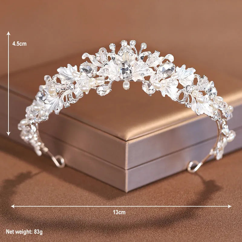 Women's electroplated pearl crown headdress in gold or silver colour for weddings