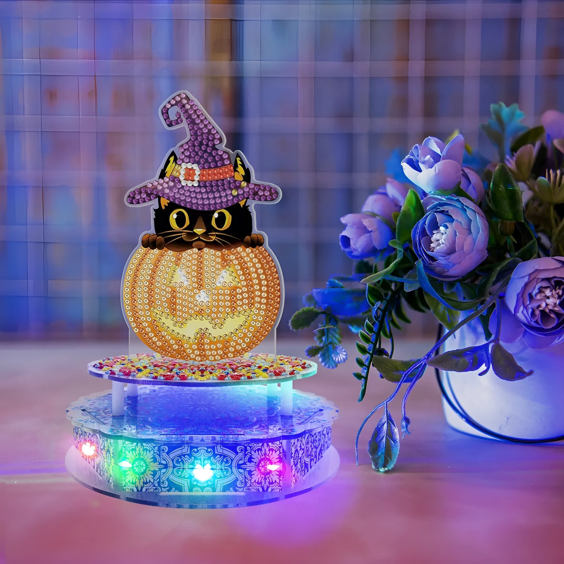 Handmade DIY diamond painting music box kit with light string and assembly tools for Halloween and Easter decoration