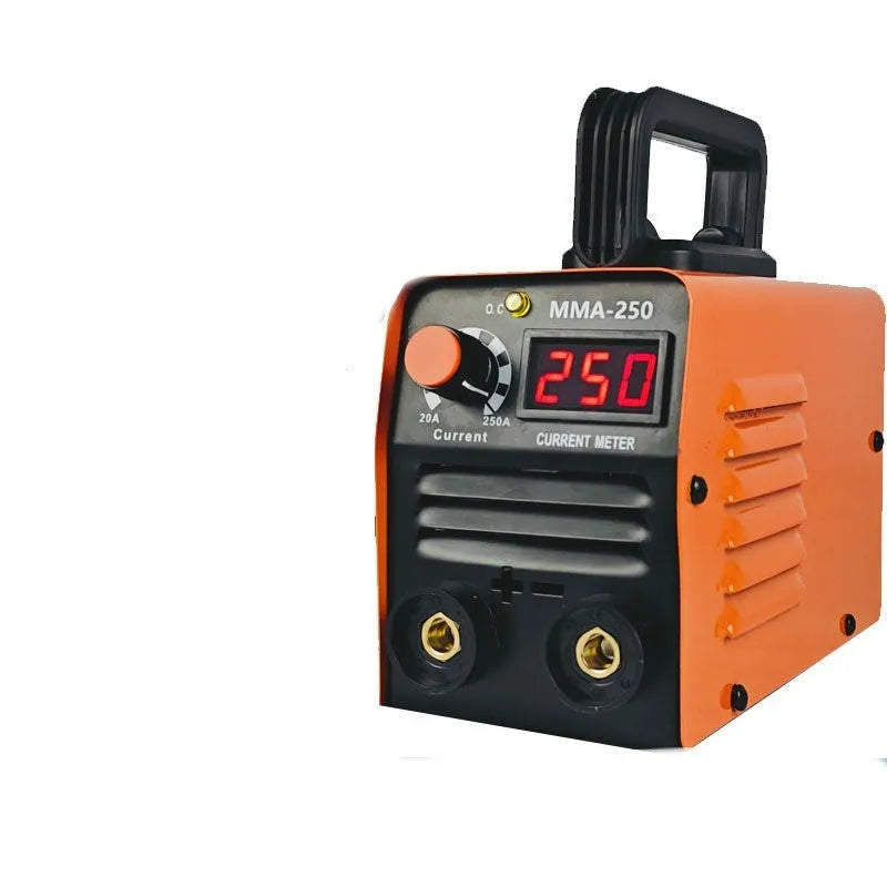 Portable MMA-250 welding machine with protective mask, gloves, and tools for household metalwork