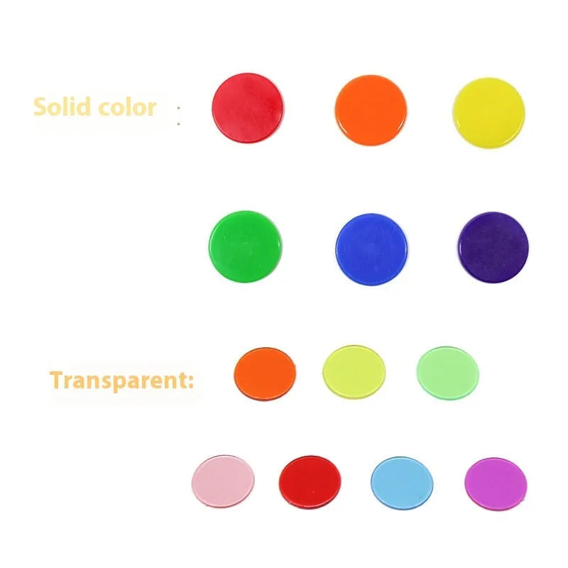 Plastic Chip Pieces Transparent Colour Wafer Game Coins 100pc Counting Points Educational Toys for Children 4-6 Years 19mm 25mm Solid or Transparent