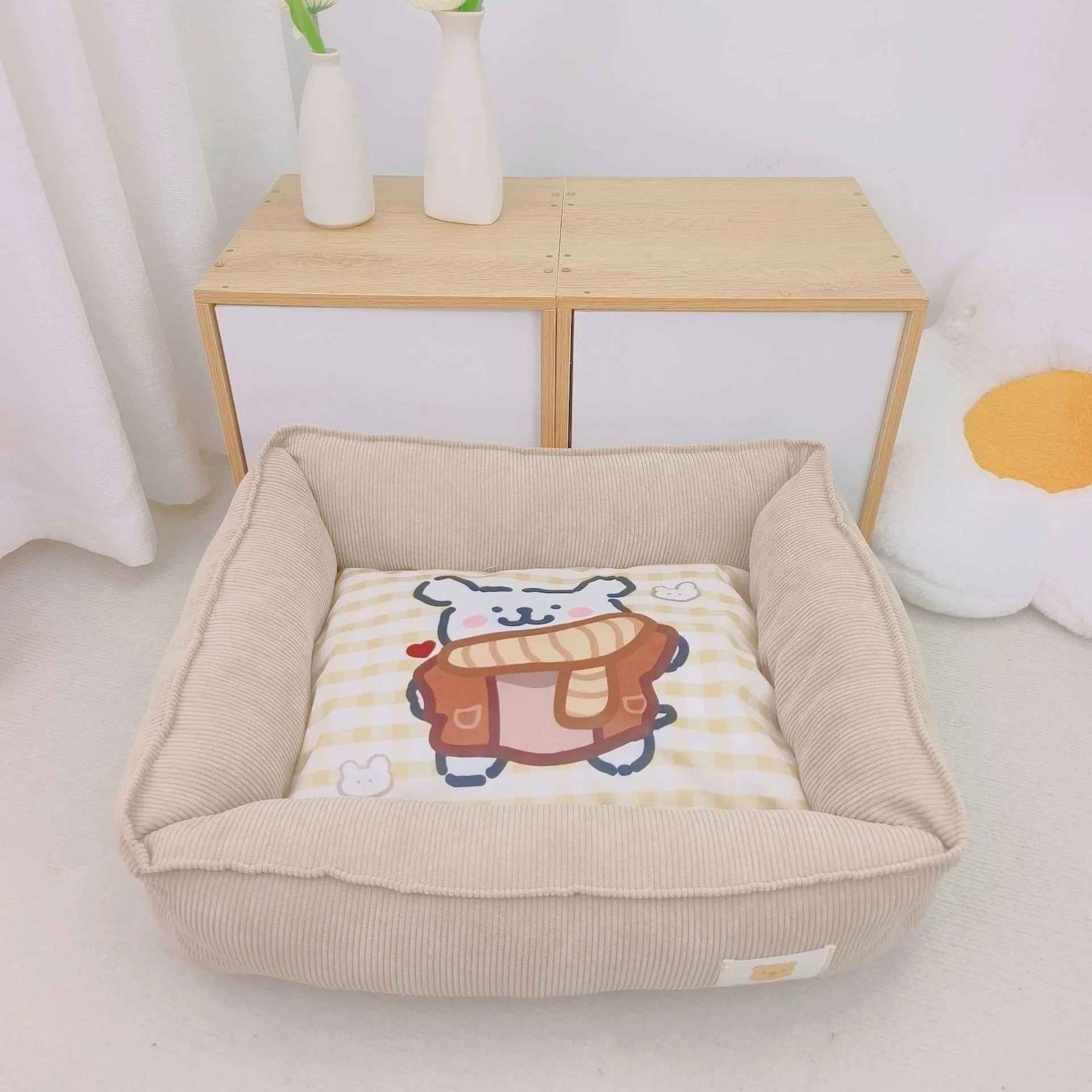 Cotton dog nest bed in light blue colour with soft velvet material and PP cotton filling