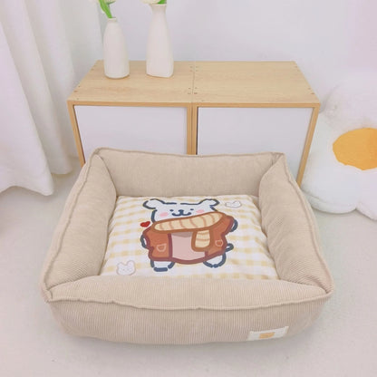 Cotton dog nest bed in light blue colour with soft velvet material and PP cotton filling