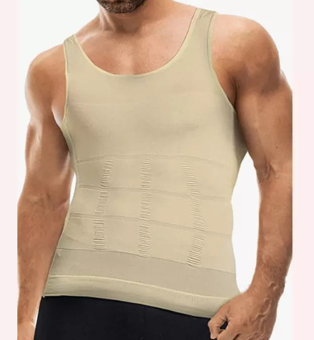 Men's tummy shaper vest in black or white, sizes M to XXL, for upper body contouring