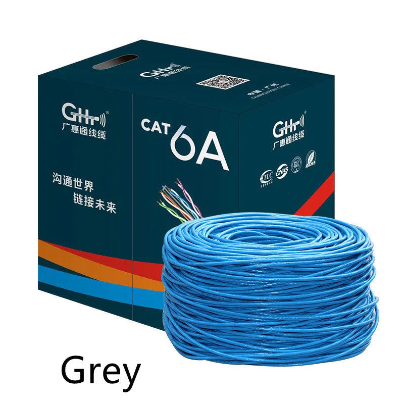 Reel of blue Category 6A oxygen-free copper network cable labelled 305 metres