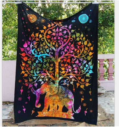 Vibrant elephant mandala tapestry with 3D digital printing for wall decor
