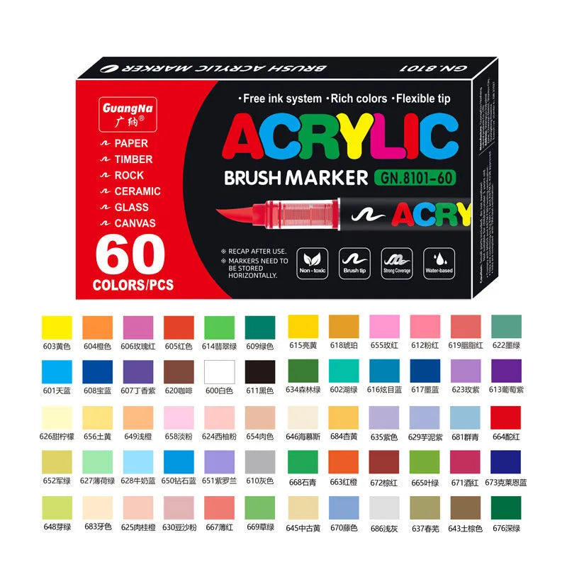 Set of straight acrylic marker pens with soft heads in multiple colours for painting and graffiti