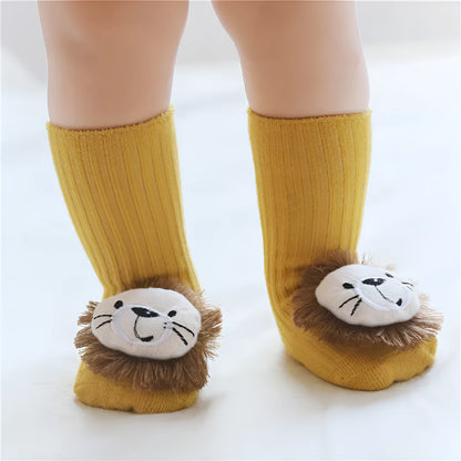Cotton baby floor socks in multiple designs for infants aged 0-3 months