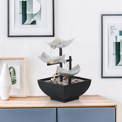 Handmade desktop water fountain ornament with flowing water display in modern minimalist style