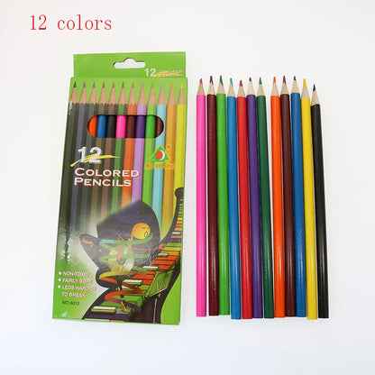 Children's wooden coloured pencils set of 12 with 0.8cm diameter and 2B lead hardness