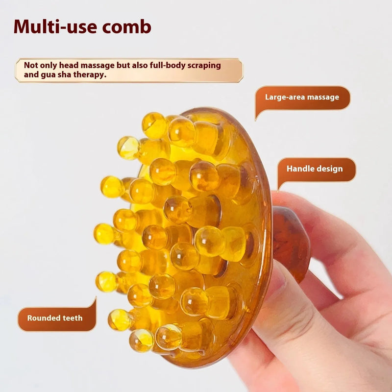 Disc massage comb meridian comb for head health massage, 21 teeth disc comb in brown or yellow colour, single package manual scalp massager for stress relief and circulation