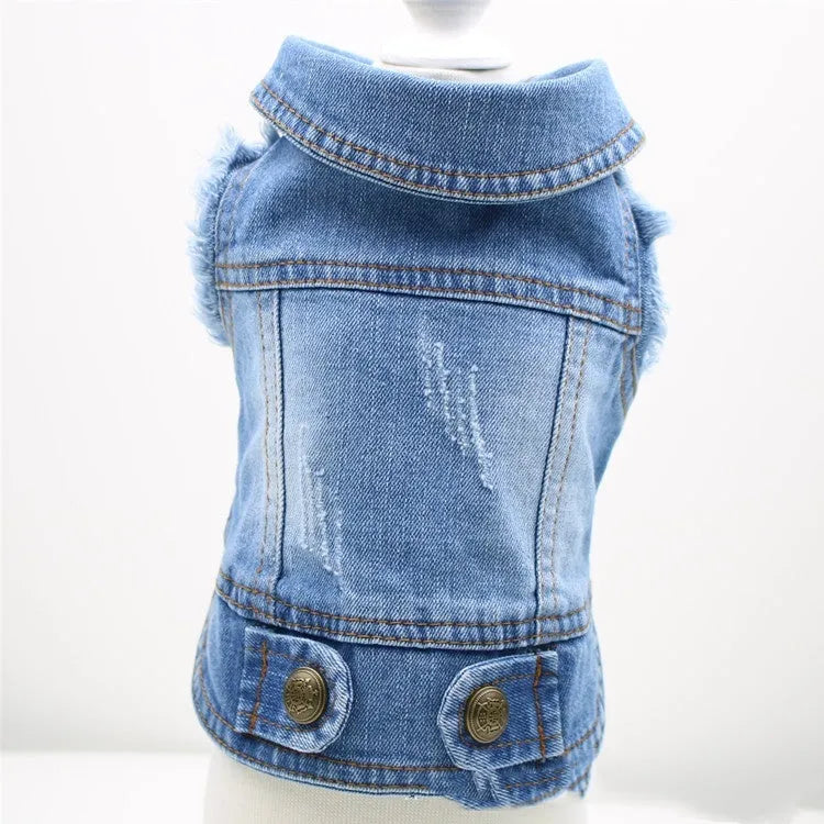 Scratch pattern denim vest for dogs in dark and light colours with size options from XS to XXL