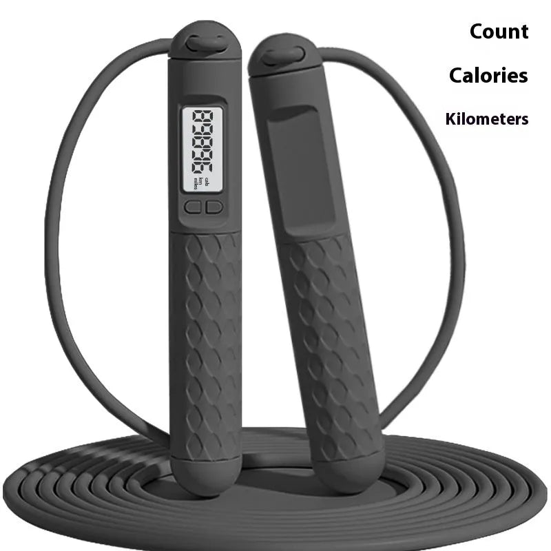 Skipping rope with bearings in various colours like black long shoelace or green cordless, made from ABS plastic for fitness use.