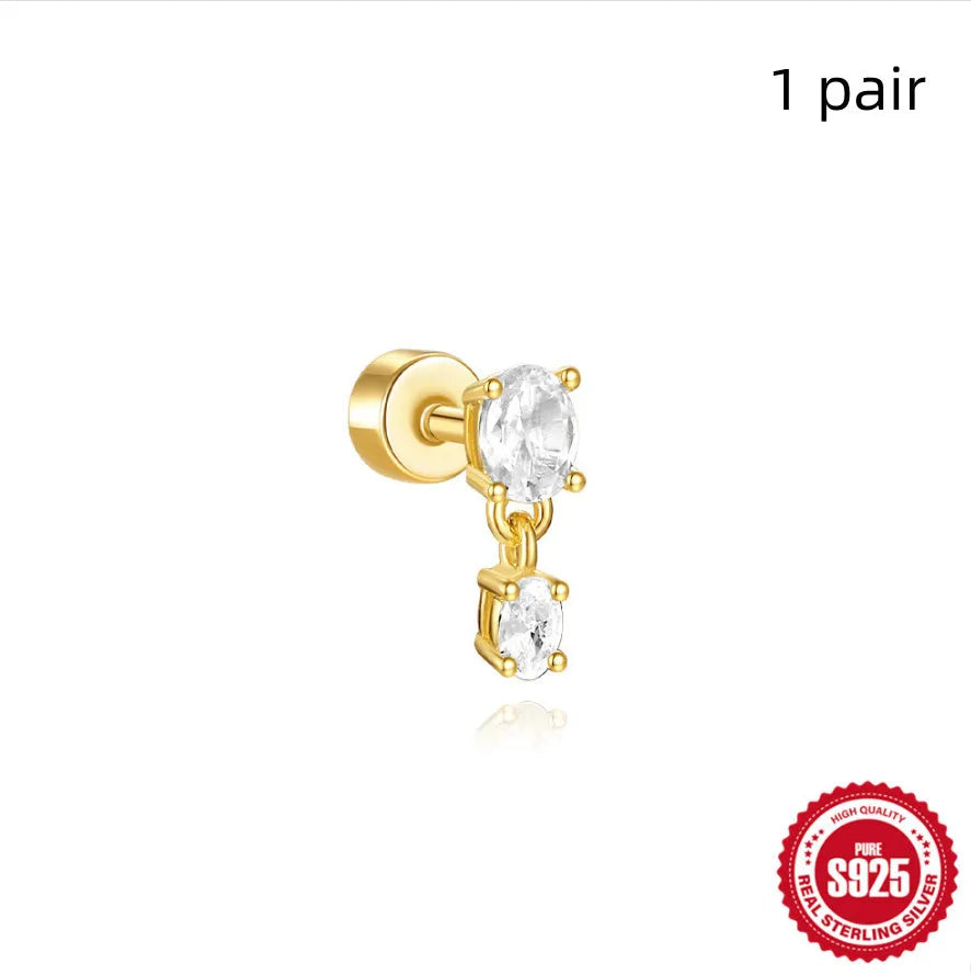S925 sterling silver flat column thread ear bone stud in a gold plated finish.