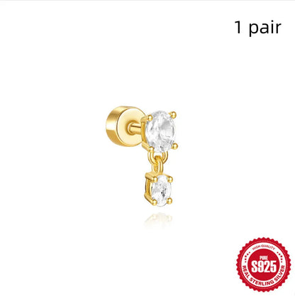 S925 sterling silver flat column thread ear bone stud in a gold plated finish.