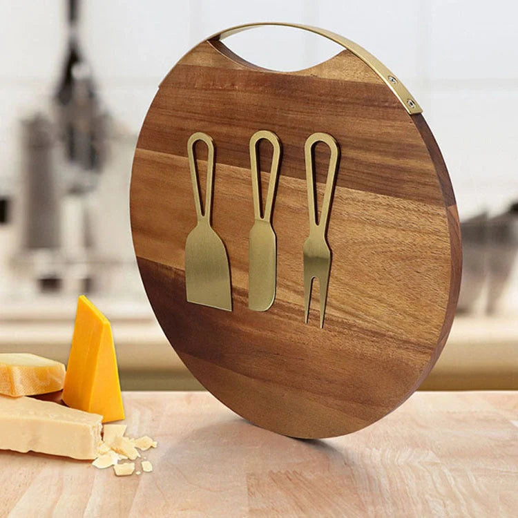 4-piece Cheese Knife and Acacia Wood Board Set for elegant cheese serving
