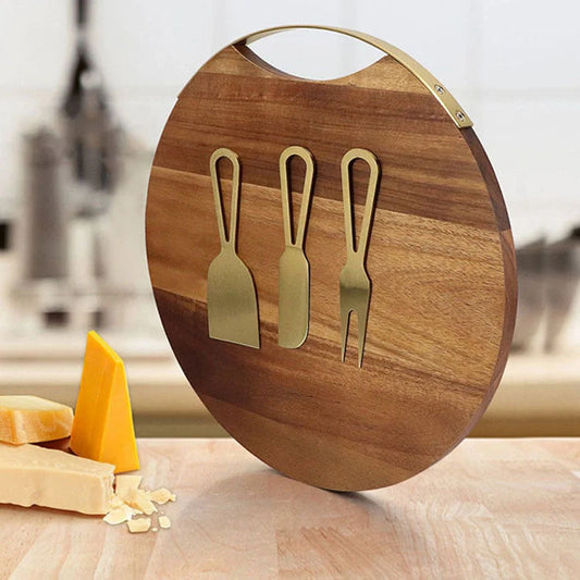 4-piece Cheese Knife and Acacia Wood Board Set for elegant cheese serving