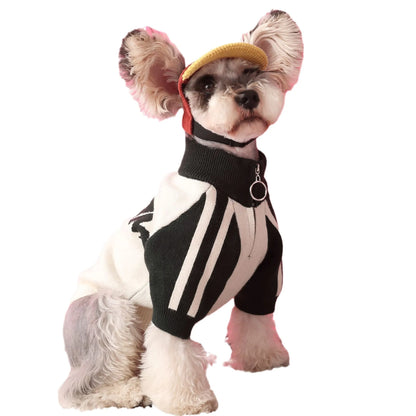 Red wool dog sports cardigan for male dogs, sizes S to XXL, casual pet sweater