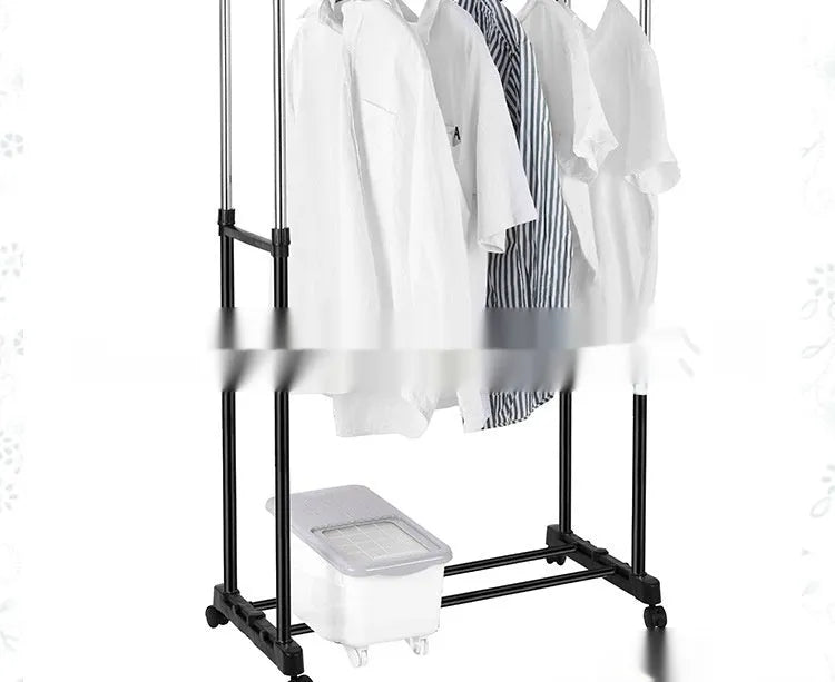 Stainless steel floor laundry rack, adjustable height 80-160cm, 78x42cm base, modern simplicity style, with alloy hanger.