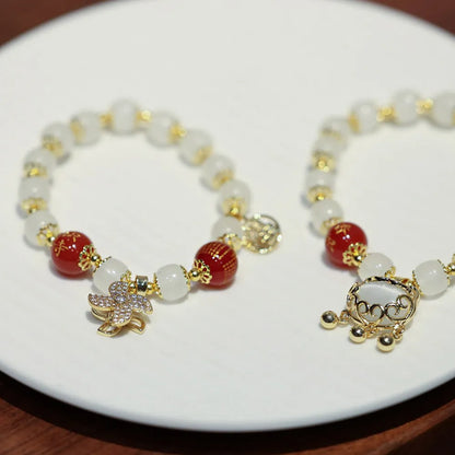 Women's Chinese-style glass bracelet with safety lock charm in choice of three colour options