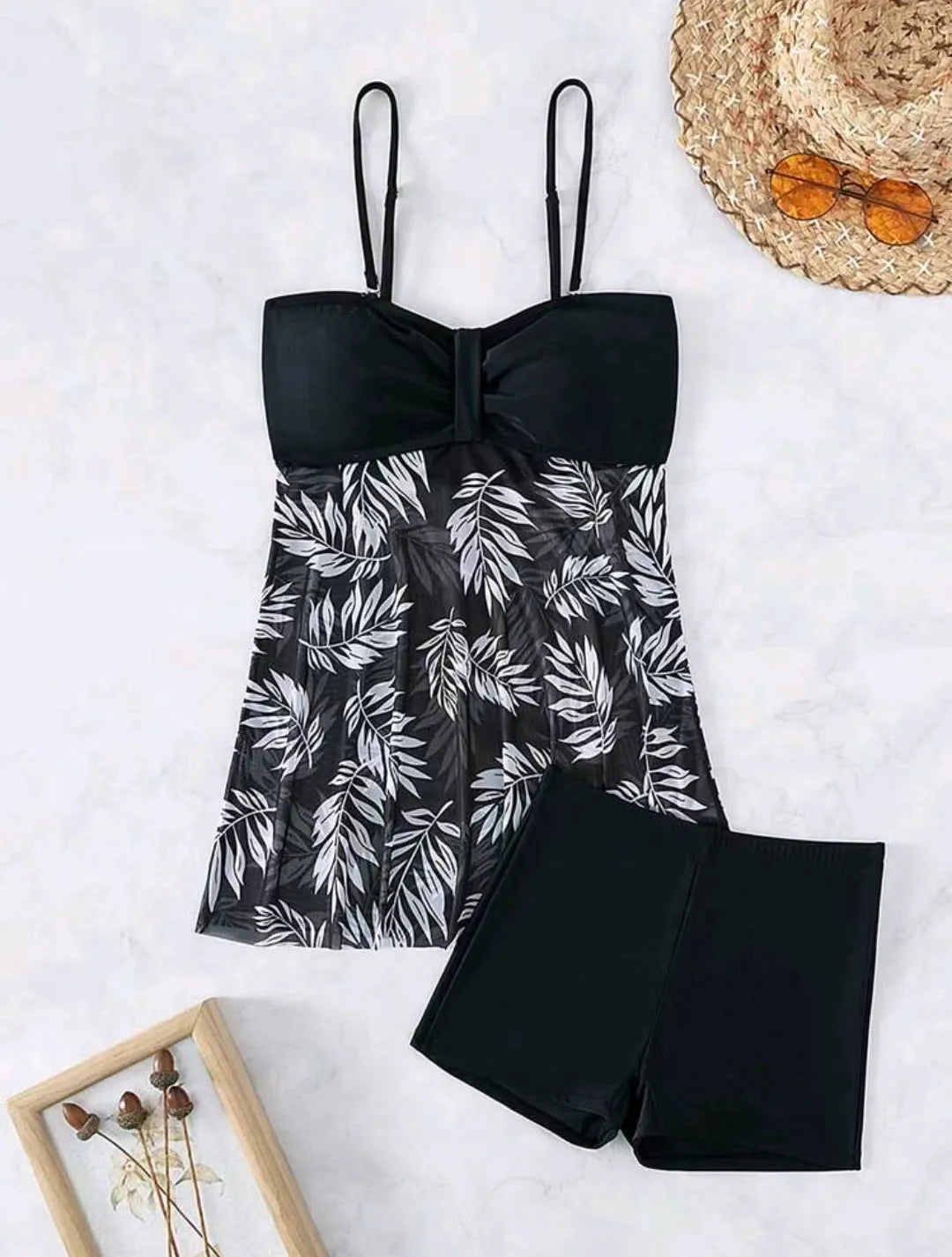 High waist mesh women's swimsuit briefs in split boxer style.