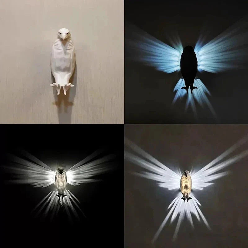 Captivating 3D printed animal wall lamp with eagle silhouette design, casting mesmerizing light and shadow effects
