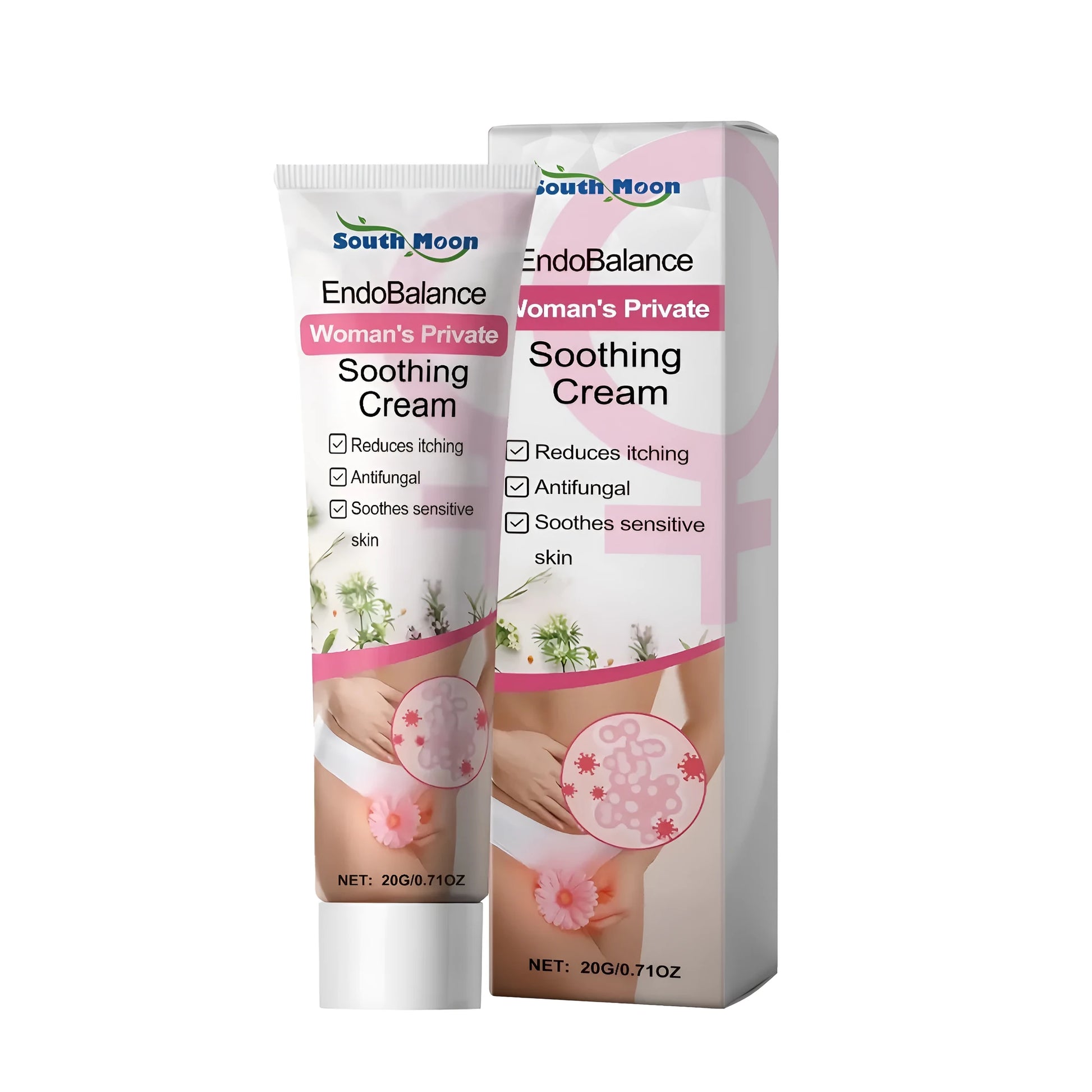 20g container of herbal soothing cream with Radix Sophorae Flavescentis, Fructus Cnidii and tea tree oil