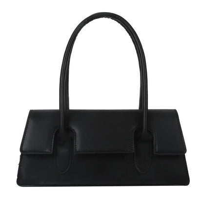 Women's black PU leather square shoulder bag with stitching detail and single strap