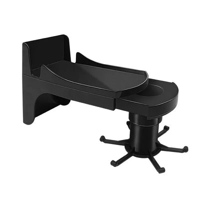 Black aluminium wall-mounted kitchen shelf with chopstick holder, lid rack, tool holder, and glue frame.