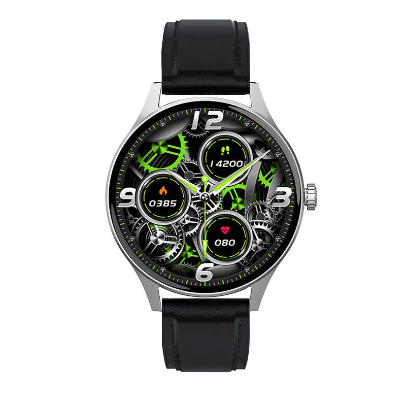 Smart watch with blood sugar and heart rate monitoring on wrist showing AMOLED display