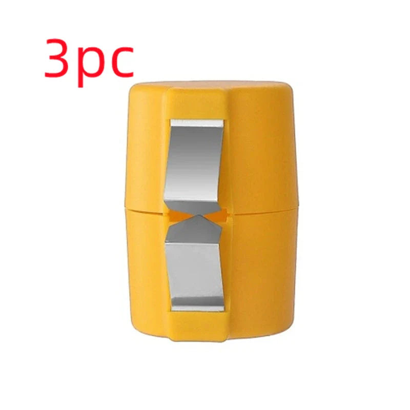 Premium egg cracker and separator made of stainless steel and plastic, available in various colors, used for effortless egg preparation in the kitchen